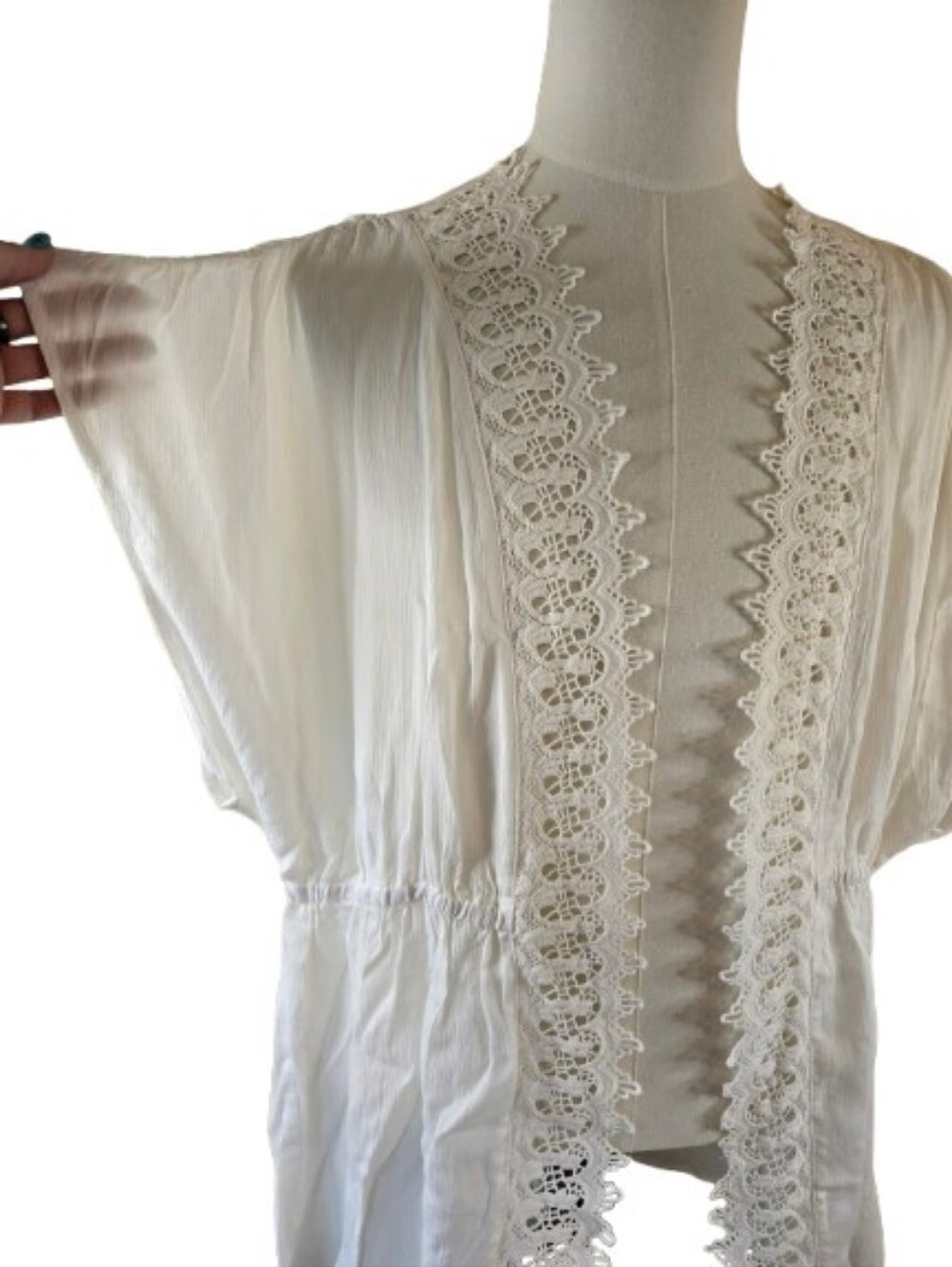 Eyeshadow White Crochet Lace Trim Kimono Cover-Up L/XL